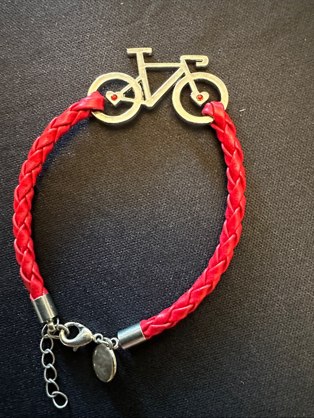 Red Braided Bracelet with Bicycle Charm